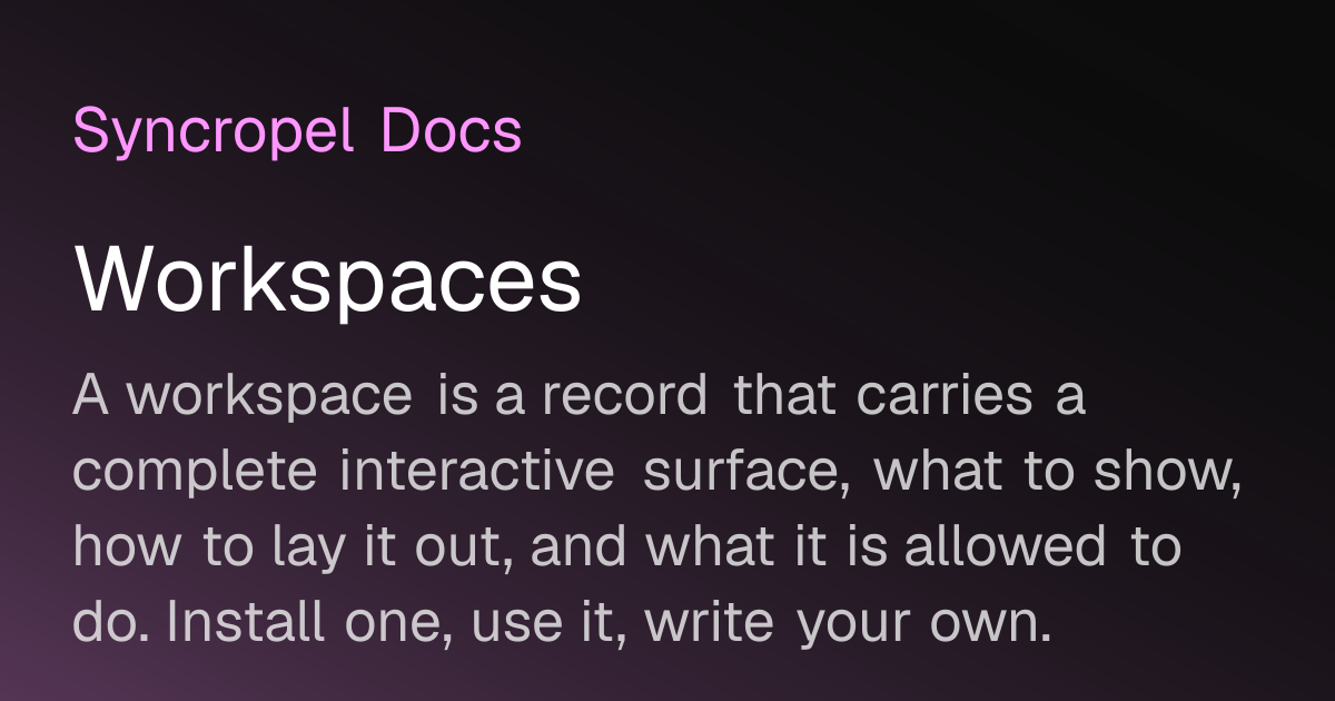 Workspaces | Syncropel Docs