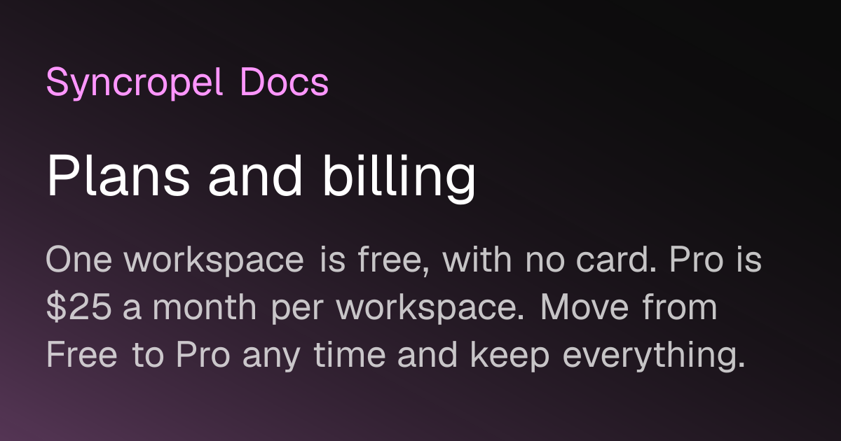 Pricing & billing | Syncropel Docs