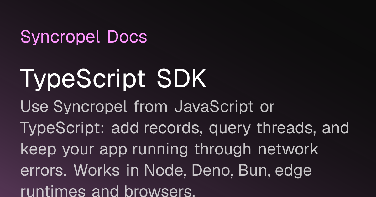 TypeScript SDK | Syncropel Docs